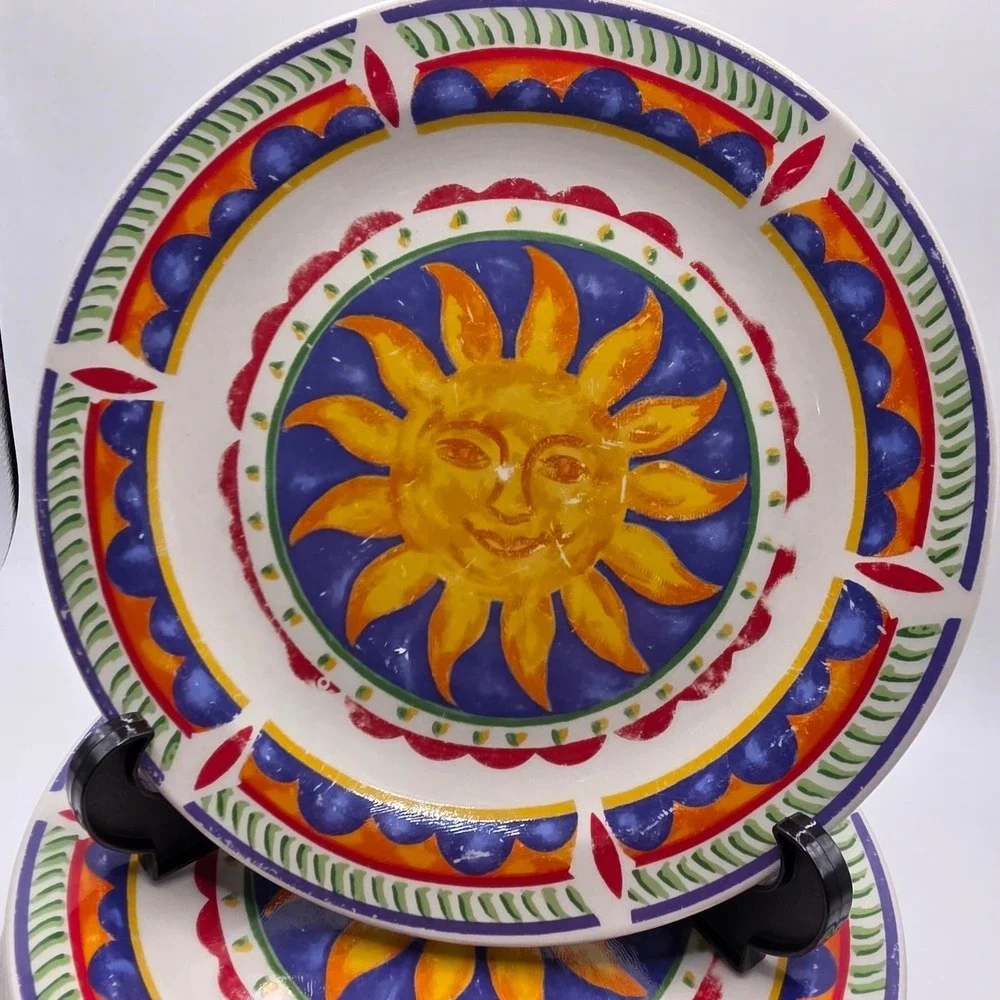 Gibson China Celestial Sun Salad Plates Set of 6 Hand Painted Sunface Ceramic